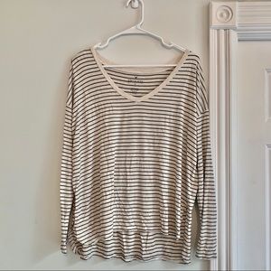 Black/Tan striped v-neck tee